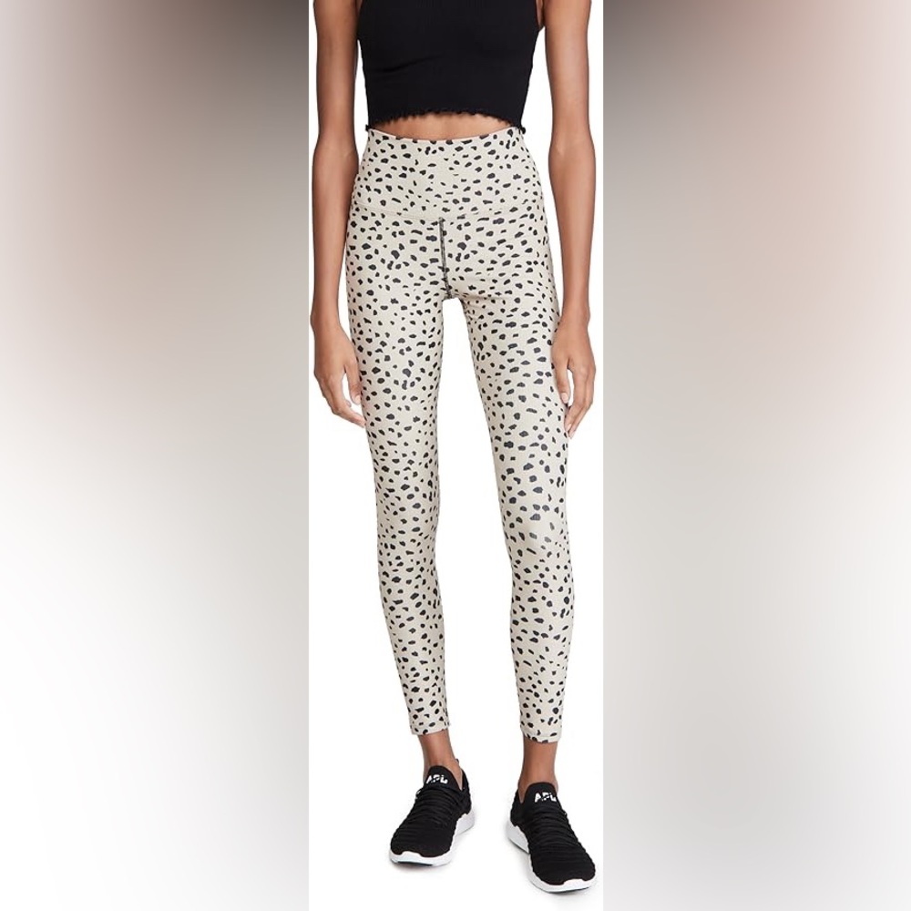 Beach Riot Ayla Ribbed Beige and Black Print Leggings - M